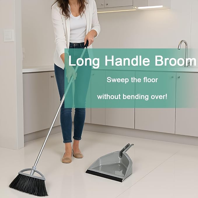 Soft Bristle Broom and Dustpan Combo Set, Long Handle Indoor Broom - Image 6