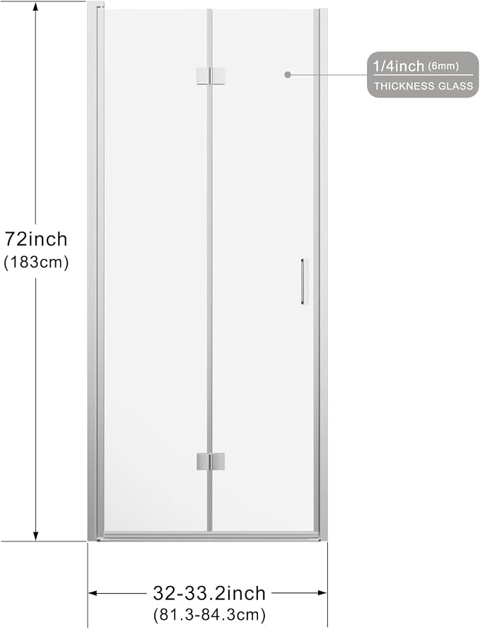 Frameless Bi-Fold Shower Door 32" W x 72" H, 1/4" Clear Tempered Glass - Image 7