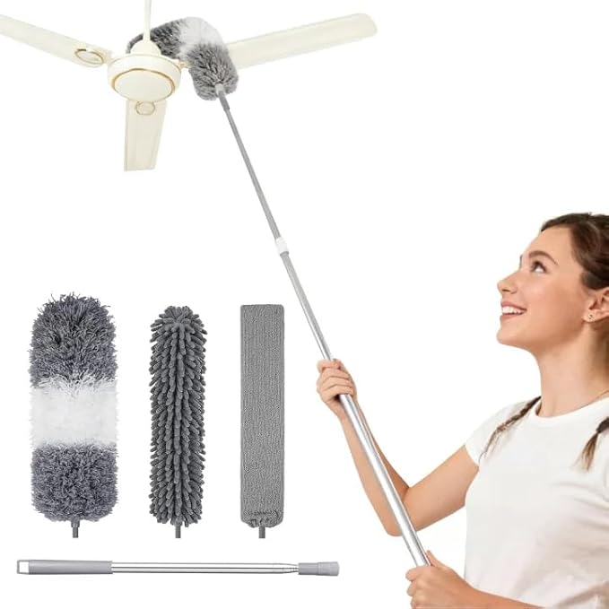 Microfiber Duster with Extension Pole 27-80 Inch, Stainless Steel Telescopic by JXYT