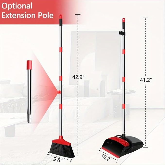 Broom and Dustpan Set, 43-in Long Adjustable Handle Broom Dustpan Combo - Image 2