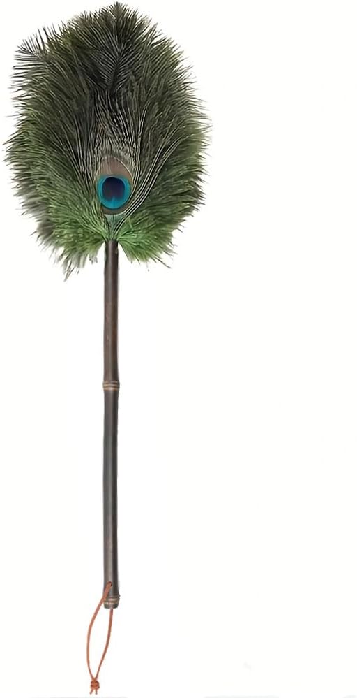 Peacock Feather Duster with Purple Bamboo Handle, Mini Decorative Cleaning Tool by CHANHOO