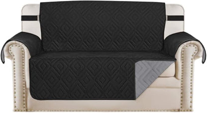 H.VERSAILTEX Reversible Loveseat Cover Furniture Protector Anti-Slip Water Resistant 2" Elastic Straps Couch Covers Pets Kids Fit Sitting Width Up to 54"(Oversized Loveseat: 75" x 98", Black/Grey)