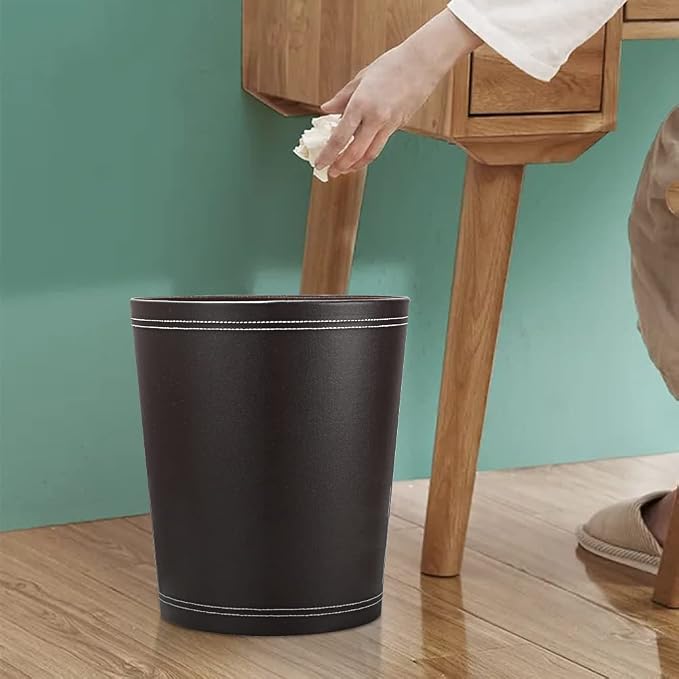 KINGFOM Classic Pu Leather Trash Can Wastebasket, Garbage Container Can - Image 3