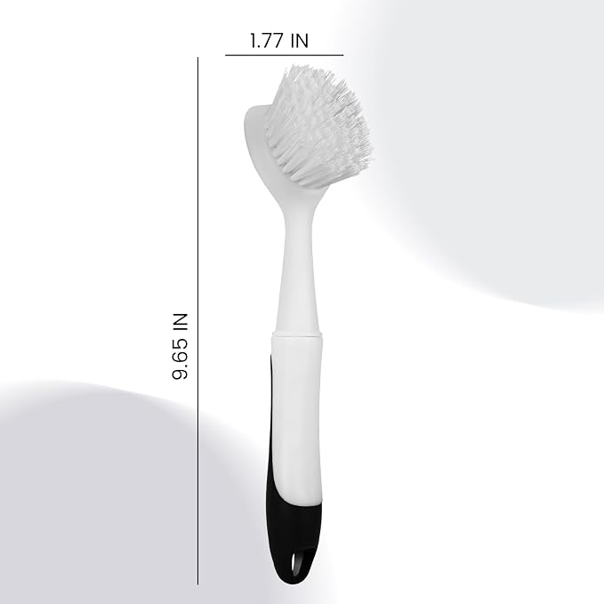 Dish Brush with Handle, Dish Scrub Brush with Built-in Scraper, Nylon Dish - Image 2