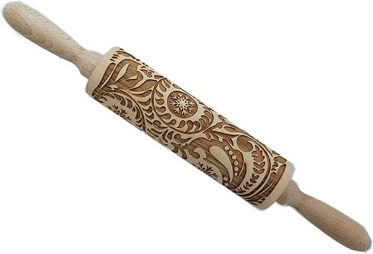 MIZORLIE 14.9"Paisley Engraved Embossed Rolling Pin, Christmas Snowflake Flower by MIZORLIE