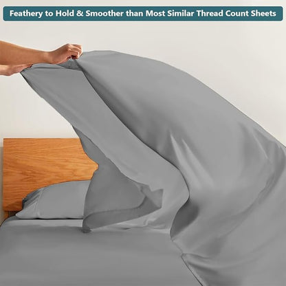 Full Size Bed Sheets Set - Luxury 338 Thread Count 100% Egyptian Cotton Sateen, Cooling Sheets, Deep Pockets with All Around Elastic for a, Hotel Quality Bedding Set (Light Grey Solid)