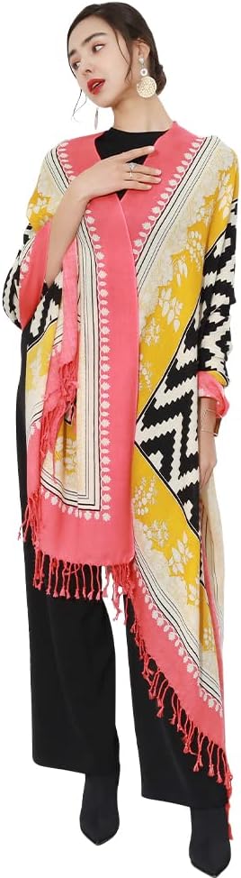DANA XU 100% Merino Wool Extra Large Pashmina Blanket Travel Scarf Cashmere Wrap for Women Fall Winter Oversize Shawl Floral