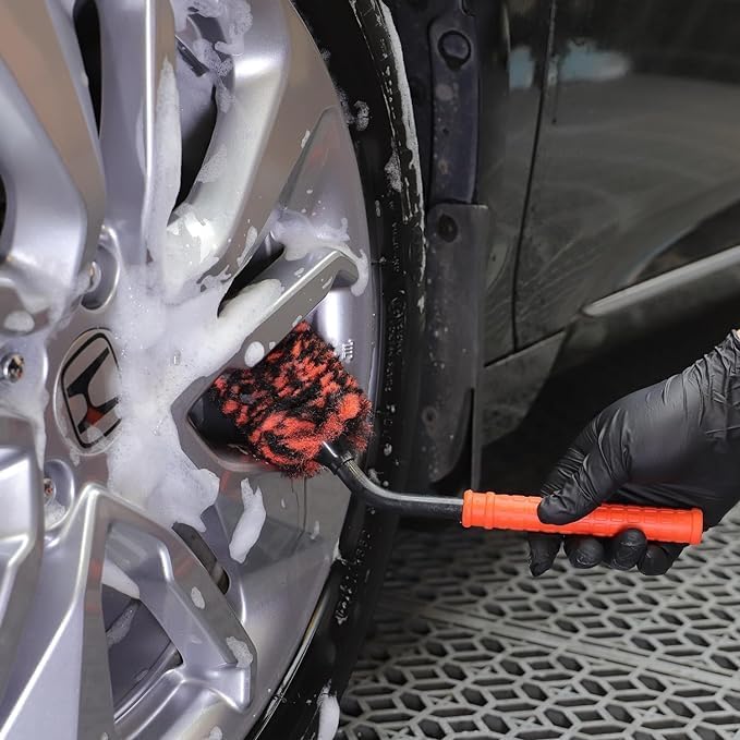 SPTA Angled Car Wheel Brush Set, Flat Spoke Brush, Metal Free Rim Tire Detail - Image 6