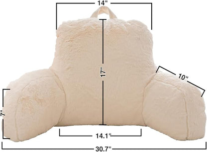 Holawakaka Standard Faux Fur Bed Rest Pillow with Arms, Rabbit Fur Reading Pillows Perfect for Adults, Teens, Kids, Arm, Back, Pregnancy Lumbar & Head Neck Coccyx Lower Back Support Cushion (Ivory)