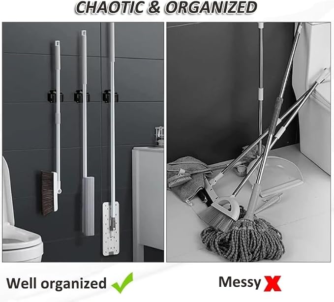 AKOAK Broom and Mop Rack Holder, Wall Storage Organizer, Screw Mount, Garden - Image 8