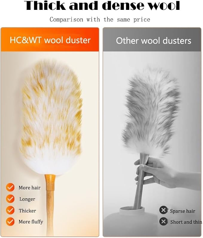 Wool Duster with Wooden Handle, Household with Hanging Rope Small Hand Duster - Image 5