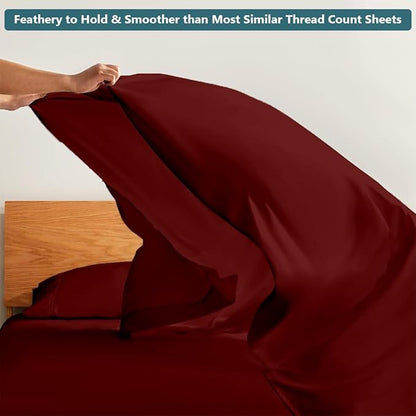 California King Sheet Set - Luxury 338 Thread Count 100% Egyptian Cotton Sateen, Deep Pocket Sheets with All Around Elastic for a, Hotel Quality Bedding Set (Burgundy Solid)