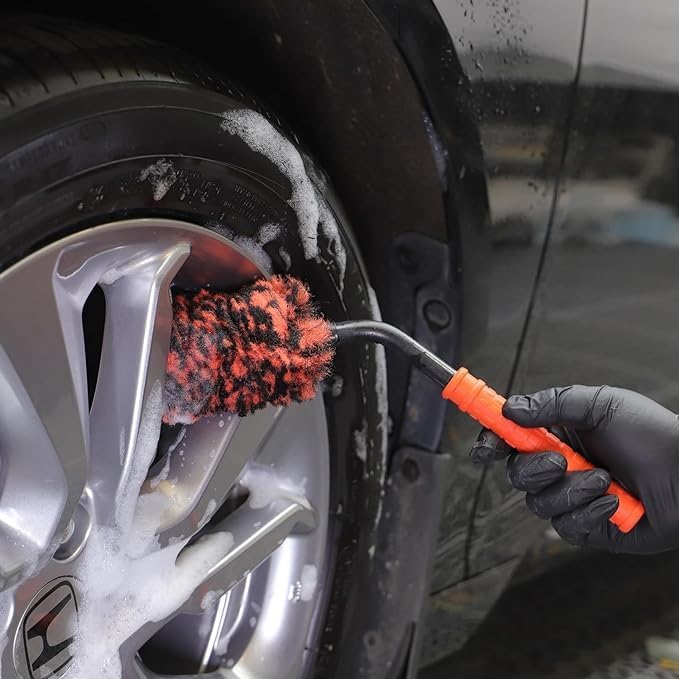 SPTA Angled Car Wheel Brush Set, Flat Spoke Brush, Metal Free Rim Tire Detail - Image 7