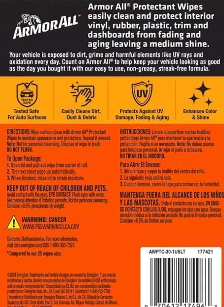 Armor All Original Protectant Wipes, Car Interior Cleaner Wipes - Image 3