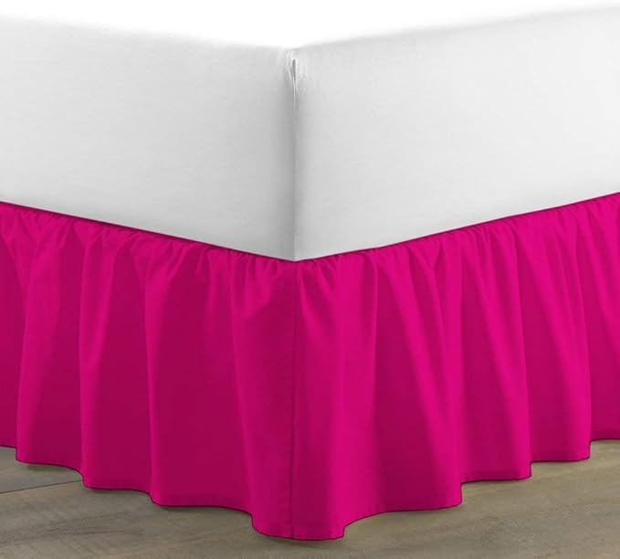 Bed Skirt - Ruffled Bed Skirt (Queen XL, Hot Pink) 12 Inch Drop Dust Ruffle with Platform, 100% Cotton 800 Thread Count Fabric - Dust Ruffle Bedskirt for Easy Fitting and Easy Care
