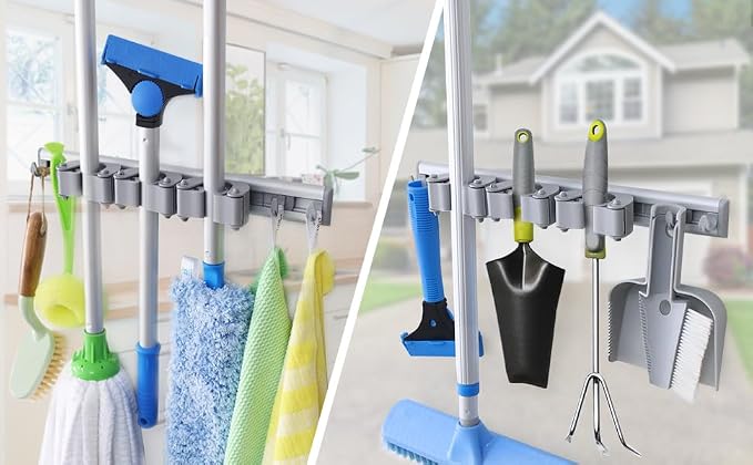 DrDirt Broom Holder Wall Mount, Heavy Duty Aluminum Mop and Broom Organizer - Image 3