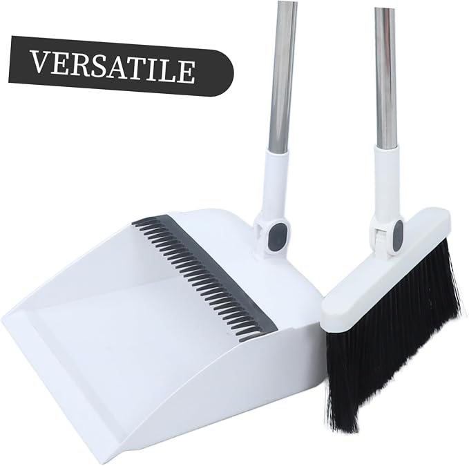 FRCOLOR Long Handle Broom and Foldable Dustpan Set Lightweight Stainless Steel - Image 9