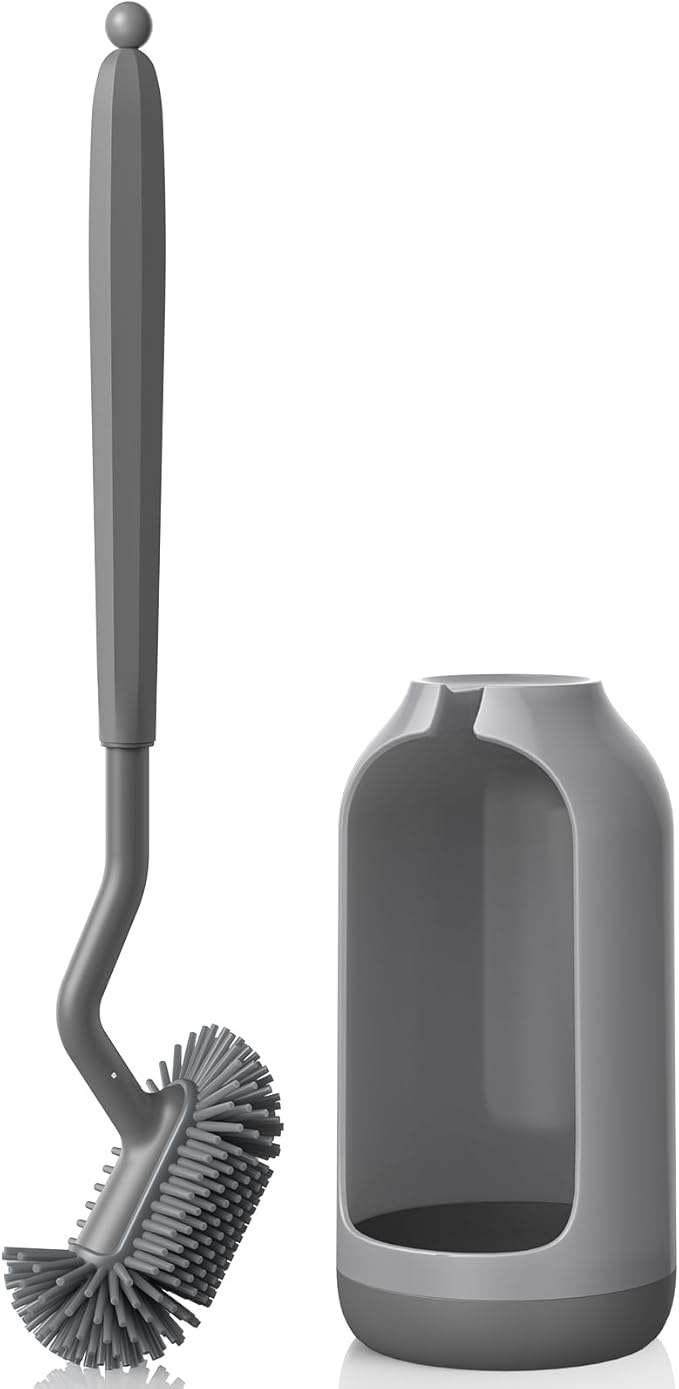 HAMITOR Toilet Bowl Brush Holder Set: Deep Cleaning Silicone Toilet Cleaner by HAMITOR