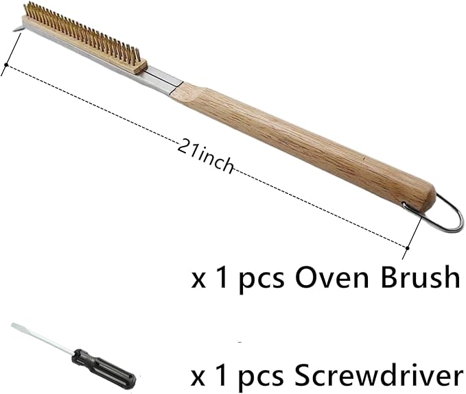 21 Inch Pizza Oven Brush with Scraper, Brass Bristles, Outdoor BBQ Grill - Image 2