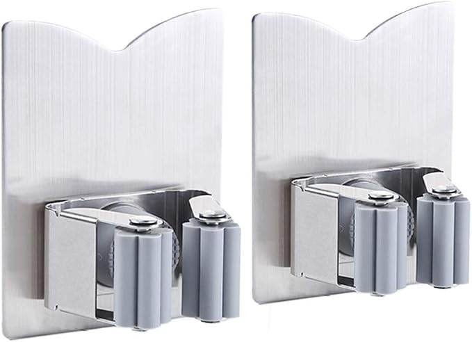 HANZE 2 Pack Mop Broom Holder Racks 304 Stainless Steel Self Adhesive Heavy - Image 8