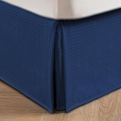 MIYE Pleated Waffle Weave Bed Skirt, Tailored Dust Ruffle 12 Inch Drop Easy Fit, Machine Washable (Navy Blue, Full - 12" Drop)