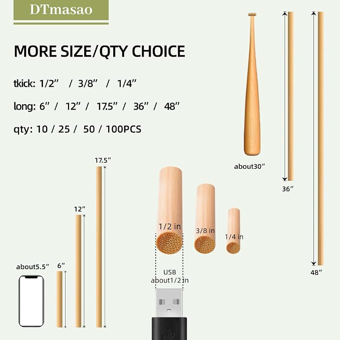 1/4 x 12 Inch 50 PCS Dowel Rods Wood Sticks Wooden Dowel Rods - Image 6