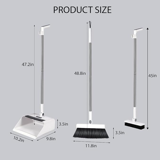 Upgrade Broom with Dustpan Combo Set，Long Handle Self-Cleaning Dust Pan and - Image 7