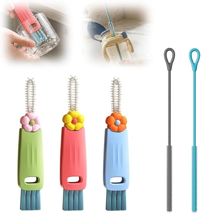 3PCS 3 in 1 Cup Lid Cleaning Brush and 2PCS Silicone Straw Cleaner Brush by Cecurpo