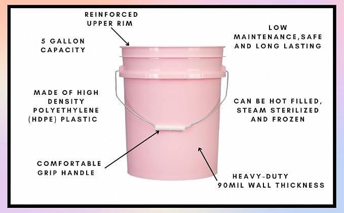 House Naturals Food Grade 5 Gallon Pink Bucket Container- Made in USA. Bucket - Image 2