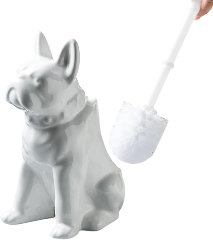 Comeon Ceramic Dog White/Black Toilet Brush and Holder Set, Plastic Handled by Comeon