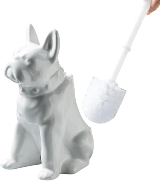 Comeon Ceramic Dog White/Black Toilet Brush and Holder Set, Plastic Handled by Comeon