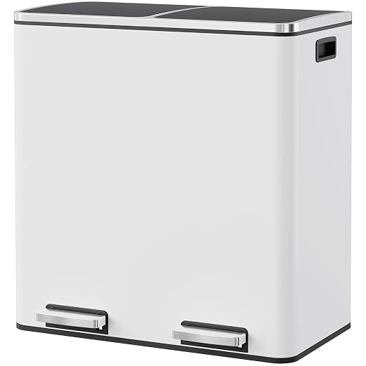 Arlopu 16 GallonStainless Steel Trash Can, 60L Dual Compartment, Metal Kitchen by Arlopu
