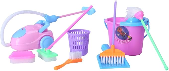 E-TING Miniature Mop Dust Pan, Plastic Bucket Doll Housework Cleaning Supplies - Image 2