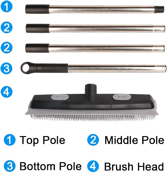 Pet Hair Rubber Broom with Carpet Rake and Squeegee, 2 in 1 Floor Brush - Image 7