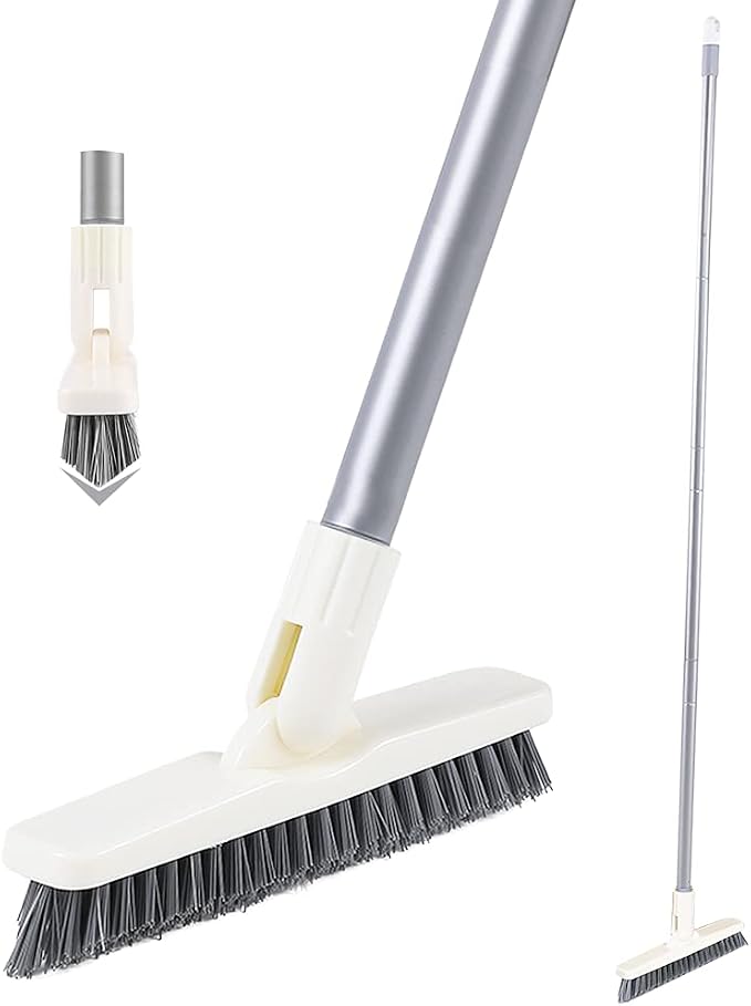 Grout Scrub Brush with Long Handle, Swivel Grout & Corner Cleaning Brush by SUPERWASHPLUS