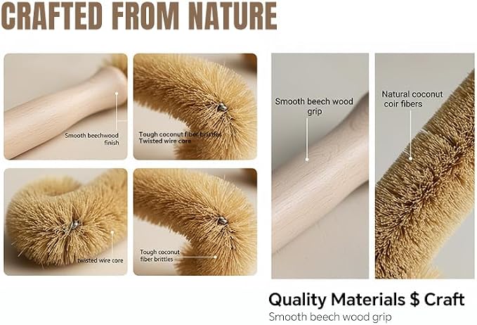 Bottle Brush Cleaner, Long Beech Wood Handle Non-Scratch, L-Shape - Image 7