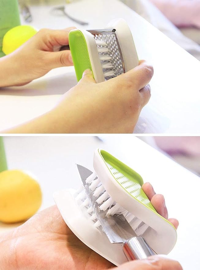 2Pcs Knife Cleaner Blade Brush Green Cutlery Cleaner Brush Bristle Scrub - Image 3