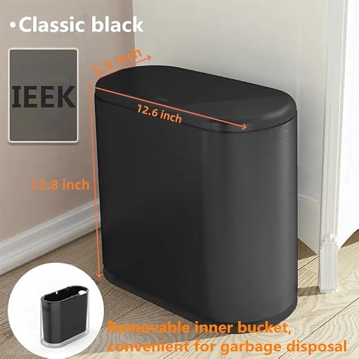 IEEK Plastic Trash Can with Press Top Lid, 3.2 Gallon /12 Liter Garbage Can - Image 2
