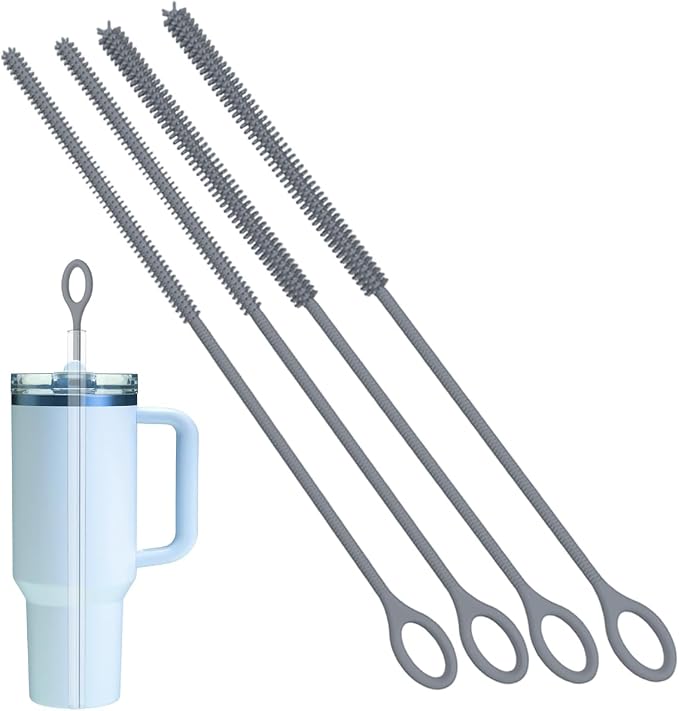 4PCS Silicone Straw Cleaner Brush, Reusable Straw Brush Extra Long by RUNZI