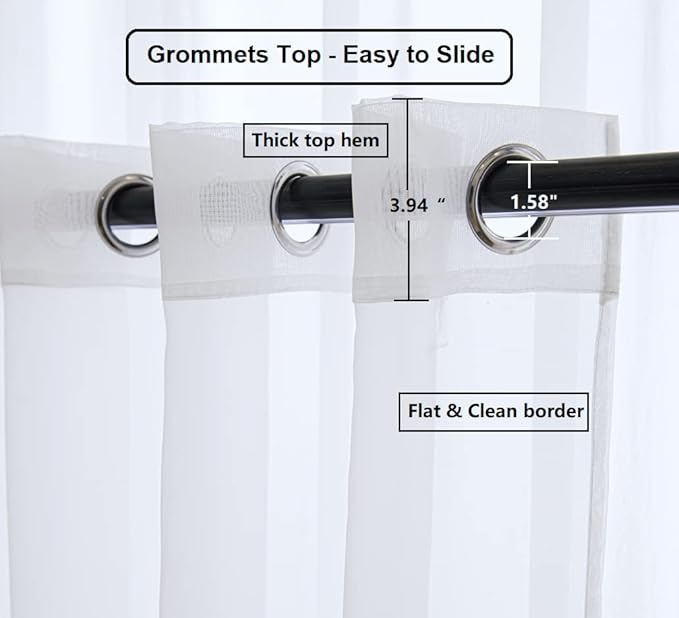 PI White Sheer Curtains 45 Inches Length with Eyelets,Voile Light Filtering Small Window Curtains for Kitchen/Bathroom/Farmhouse/Basement 2 Panels (W42 X L45,Optical White)