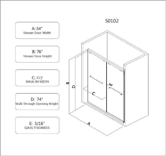 Favfurish Frameless Shower Door 54"x76"-5/16" Tempered Glass Double Sliding - Image 2