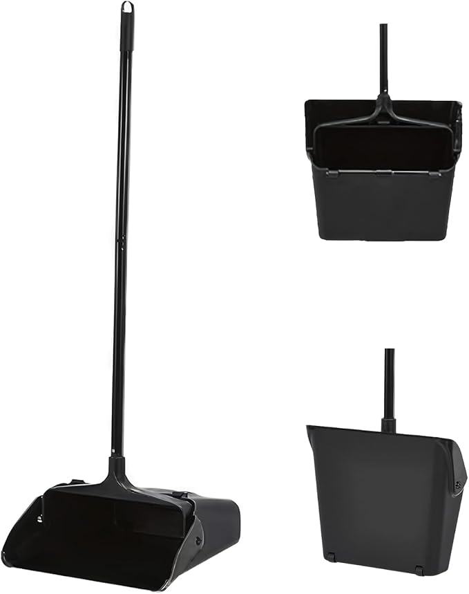Pivoting Upright Dust Pan with Long Handle and Wheels, Large Capacity, Heavy by PrimeroBasics
