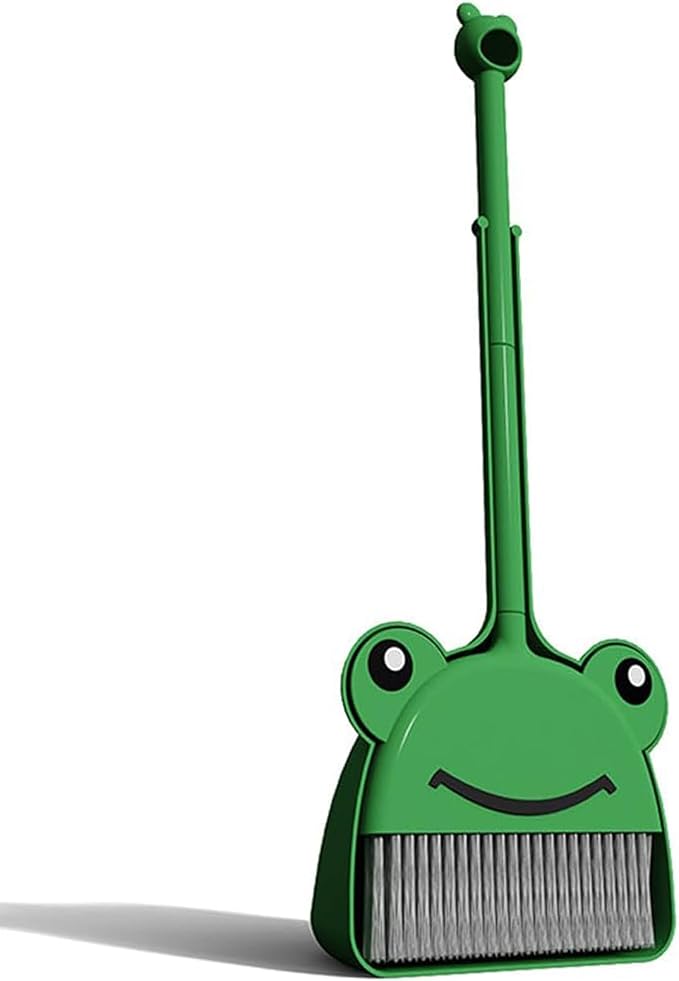 Children's Small Broom Dustpan Set Green Frog Mini Household Cleaning and by Esdallina