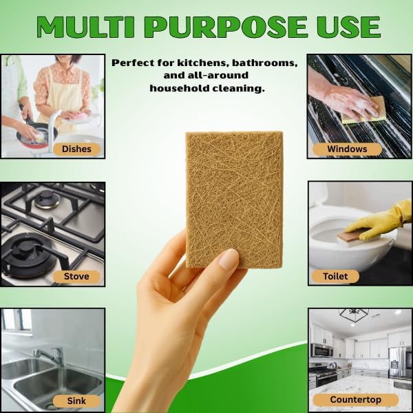 Natural Biodegradable Sponges for Kitchen 12 Pack – 100% Compostable Cellulose - Image 4