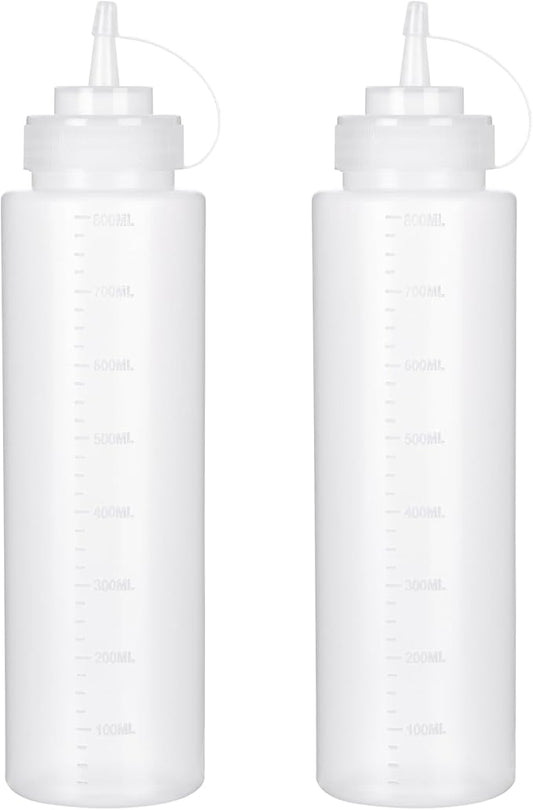 Squeeze Bottles for Sauces 2 Pack, 27 Ounce 800ml Plastic Dressing Squirt by Katfort