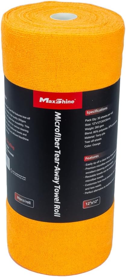 Maxshine Universal Orange Microfiber Tear-Away Towel Roll | 30 Reusable 12”x12” - Image 2