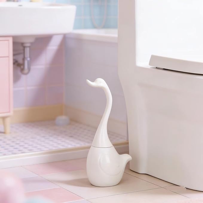 Swan Toilet Brush and Ceramic Holder Set, Cute Bathroom Decor, Non-Scratch - Image 8