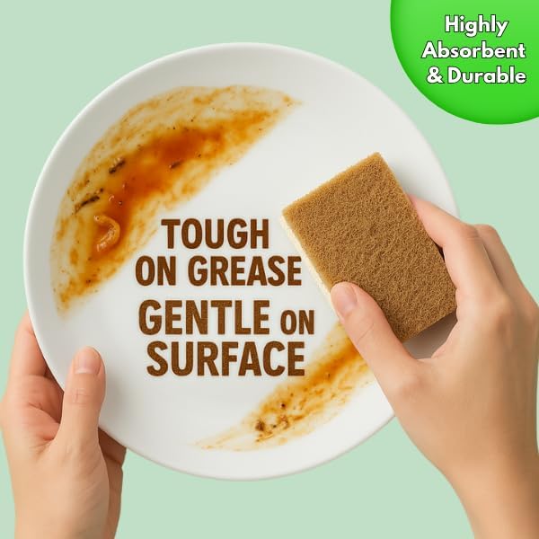 Natural Biodegradable Sponges for Kitchen 12 Pack – 100% Compostable Cellulose - Image 3