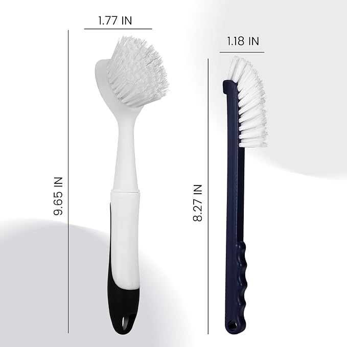 Dish Brush with Handle, 2 Pack Dish Scrub Brush with Built-in Scraper and 2 - Image 2