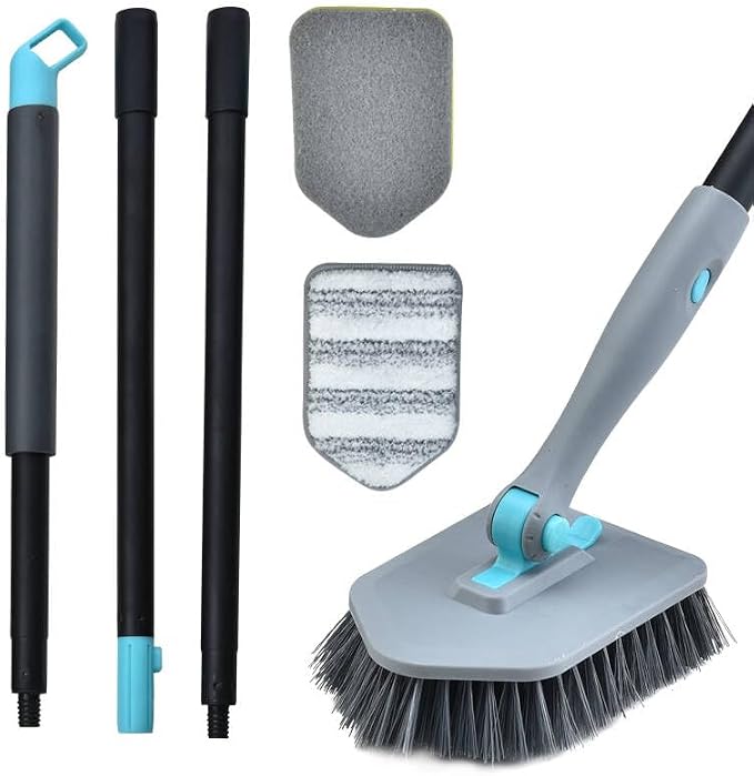 Long Handled Scrub Brush for Shower, 3-in-1 Cleaning Brushes by HOME